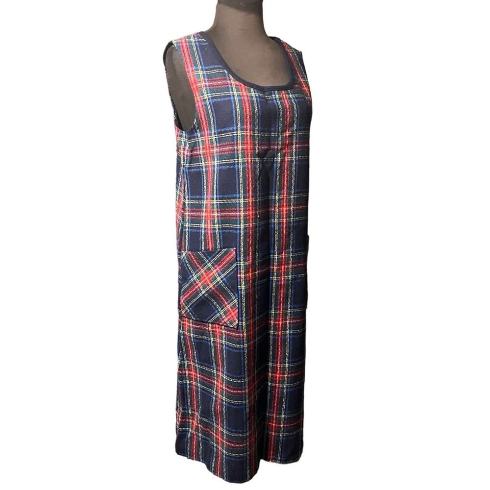 Vtg 90s Plaid Pinafore Preppy Sleeveless Jumper Twee School Girl Shift Dress M